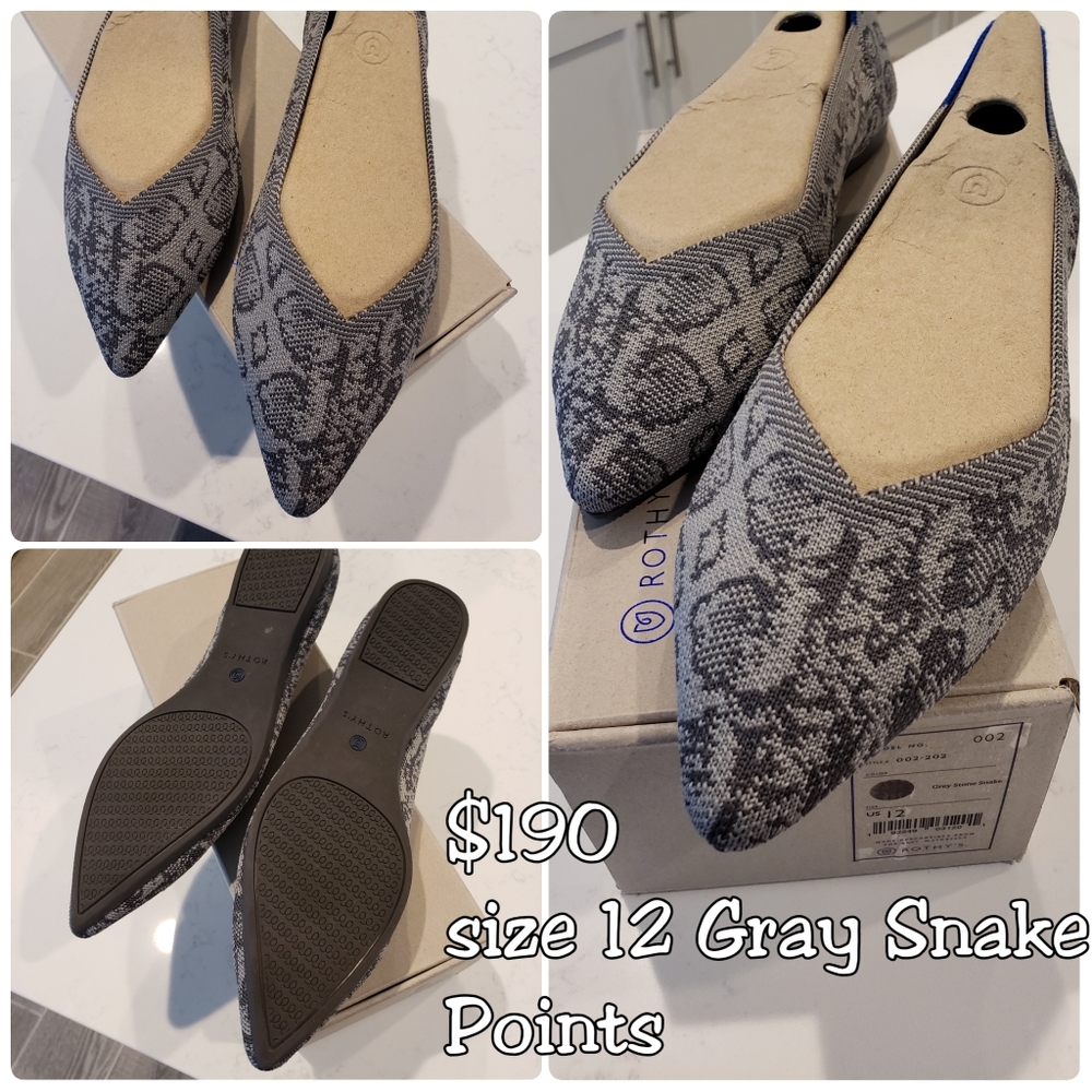 Rothys size 12 gray stone snake points